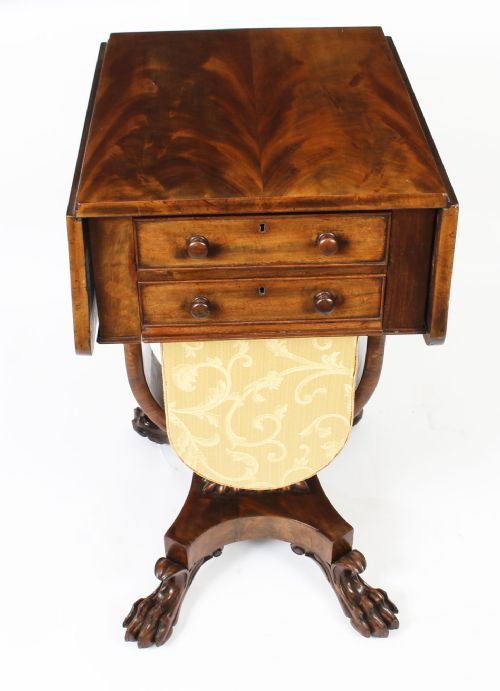 ANTIQUE WILLIAM IV DROP LEAF WORK OCCASIONAL TABLE FLAME MAHOGANY 19TH CENTURY - ADDITIONAL PHOTO 1