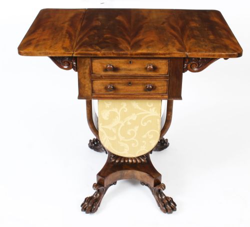 ANTIQUE WILLIAM IV DROP LEAF WORK OCCASIONAL TABLE FLAME MAHOGANY 19TH CENTURY - ADDITIONAL PHOTO 2