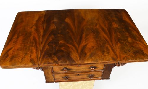 ANTIQUE WILLIAM IV DROP LEAF WORK OCCASIONAL TABLE FLAME MAHOGANY 19TH CENTURY - ADDITIONAL PHOTO 3