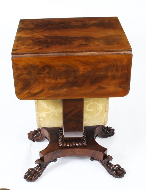ANTIQUE WILLIAM IV DROP LEAF WORK OCCASIONAL TABLE FLAME MAHOGANY 19TH CENTURY - ADDITIONAL PHOTO 5
