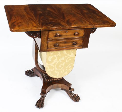 ANTIQUE WILLIAM IV DROP LEAF WORK OCCASIONAL TABLE FLAME MAHOGANY 19TH CENTURY - ADDITIONAL PHOTO 6