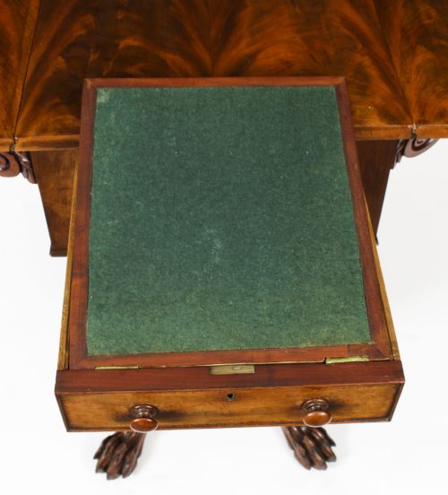 ANTIQUE WILLIAM IV DROP LEAF WORK OCCASIONAL TABLE FLAME MAHOGANY 19TH CENTURY - ADDITIONAL PHOTO 8