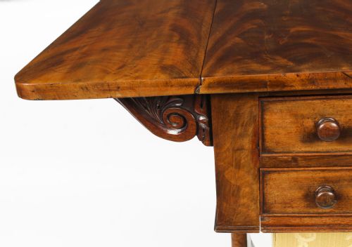 ANTIQUE WILLIAM IV DROP LEAF WORK OCCASIONAL TABLE FLAME MAHOGANY 19TH CENTURY - ADDITIONAL PHOTO 12