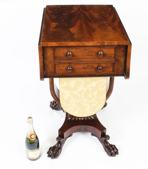 ANTIQUE WILLIAM IV DROP LEAF WORK OCCASIONAL TABLE FLAME MAHOGANY 19TH CENTURY - ADDITIONAL PHOTO 13