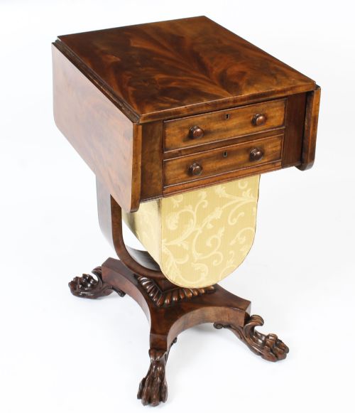 ANTIQUE WILLIAM IV DROP LEAF WORK OCCASIONAL TABLE FLAME MAHOGANY 19TH CENTURY - ADDITIONAL PHOTO 14