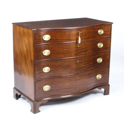 ANTIQUE GEORGE III SERPENTINE FLAME MAHOGANY CHEST DRAWERS 18TH CENTURY - ADDITIONAL PHOTO 14