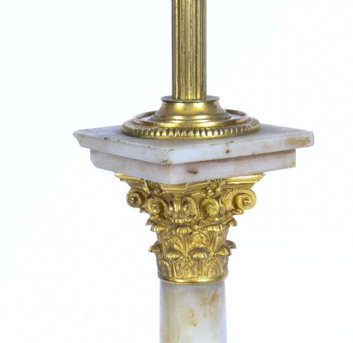 ANTIQUE VICTORIAN ORMOLU MOUNTED ONYX CORINTHIAN COLUMN TABLE LAMP 19TH C - ADDITIONAL PHOTO 3