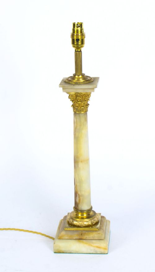 ANTIQUE VICTORIAN ORMOLU MOUNTED ONYX CORINTHIAN COLUMN TABLE LAMP 19TH C - ADDITIONAL PHOTO 5