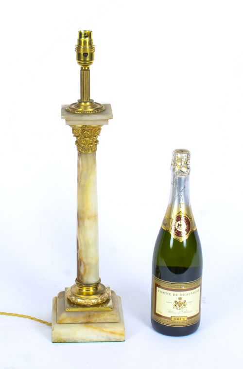 ANTIQUE VICTORIAN ORMOLU MOUNTED ONYX CORINTHIAN COLUMN TABLE LAMP 19TH C - ADDITIONAL PHOTO 7