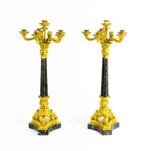 Antique Pair French Ormolu & Marble Candelabra C1850 19th Century
