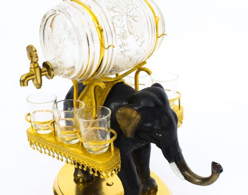 fig 2. Antique Patinated Bronze & Ormolu Elephant Liqueur Set Tantalus 19th C