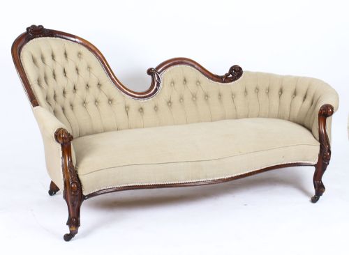 Antique Victorian Mahogany Sofa Chaise Longue Settee C.1860 19th Century
