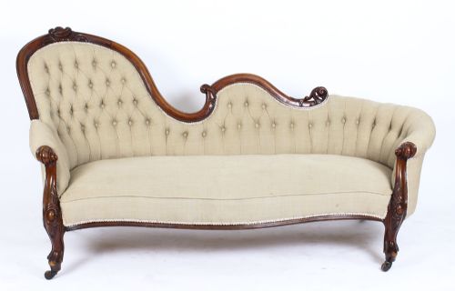 fig 1. Antique Victorian Mahogany Sofa Chaise Longue Settee c.1860 19th Century