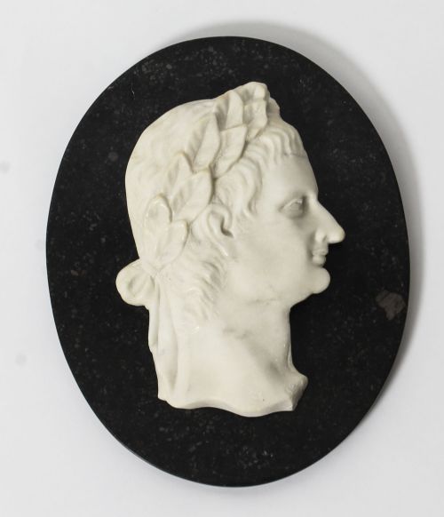 Antique Italian Marble Profile Plaque of Roman Emperor Claudius 19th Century
