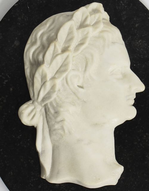 fig 1. Antique Italian Marble Profile Plaque of Roman Emperor Claudius 19th Century
