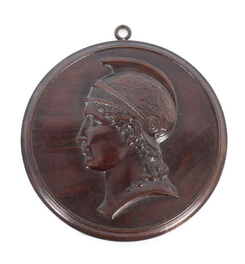 Antique Italian Grand Tour Mahogany Roundel of Minerva 19th Century
