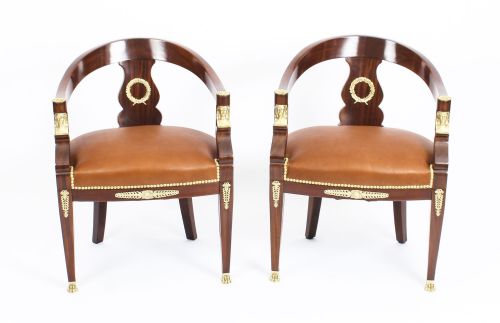 Antique Pair Second Empire Mahogany Tub Arm Desk Chair C.1860
