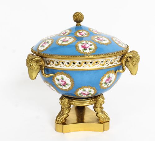 Antique Ormolu Mounted Bleu Celeste Sevres Porcelain Centrepiece 19th C
