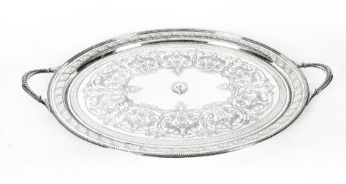 Antique Victorian Oval Silver Plated Twin Handled Tray 1870 19th Century
