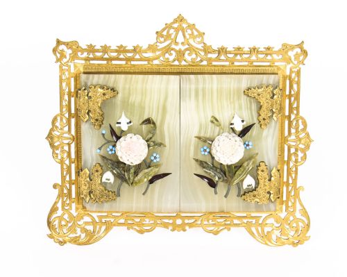 Antique Victorian Ormolu Hardstone Double Portrait Miniature Photo Frame 19th C
