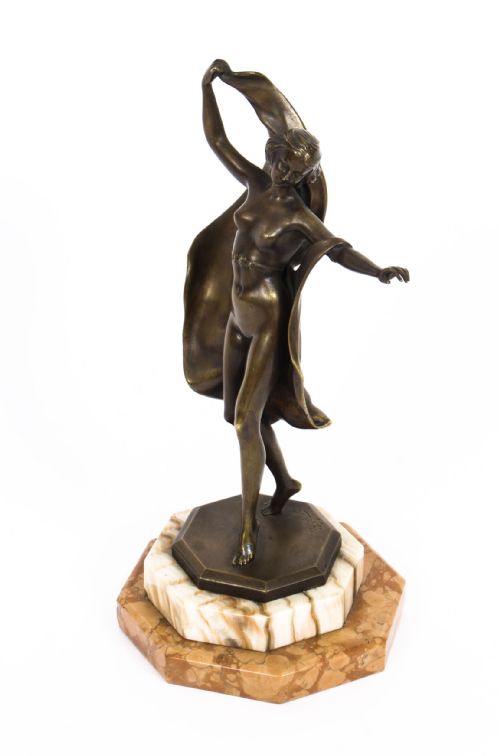 Antique Viennese Art Deco Bronze of Female Dancer by Bruno Zach C 1920 20th C
