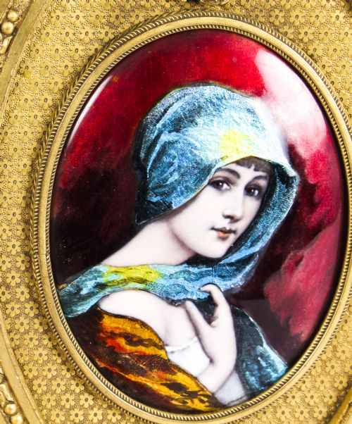 ANTIQUE FRENCH ORMOLU LIMOGES ENAMEL TABLE MIRROR FBIENVUE 19TH C - ADDITIONAL PHOTO 3