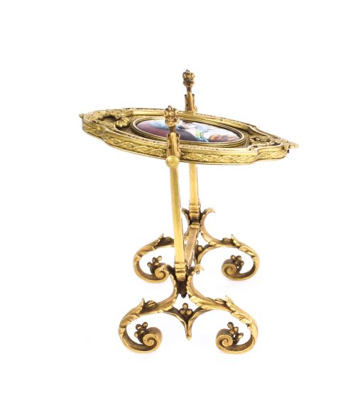 ANTIQUE FRENCH ORMOLU LIMOGES ENAMEL TABLE MIRROR FBIENVUE 19TH C - ADDITIONAL PHOTO 7