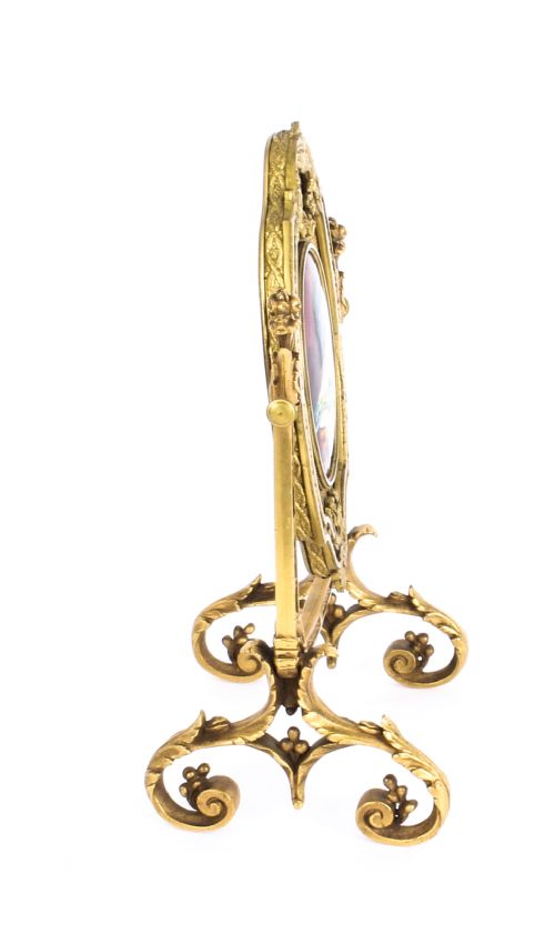 ANTIQUE FRENCH ORMOLU LIMOGES ENAMEL TABLE MIRROR FBIENVUE 19TH C - ADDITIONAL PHOTO 8