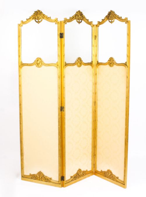 Antique French Giltwood Three Fold Dressing Screen C1870 19th C
