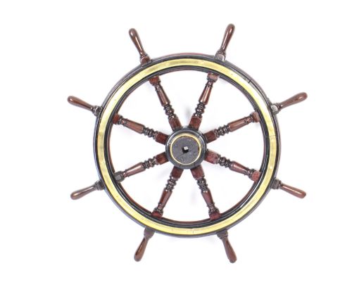 Antique Oak and Brass Ships Wheel & Salters Scales for Whale Meat 19th Century
