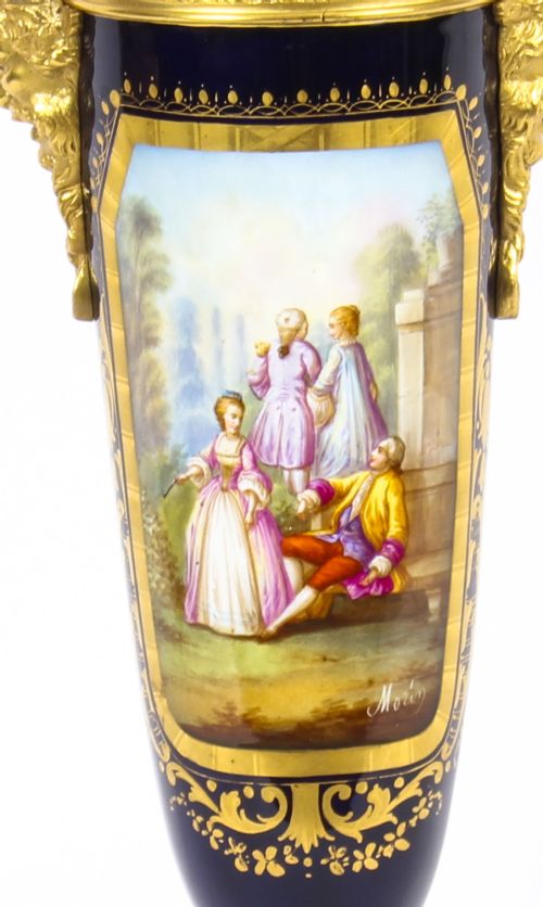 ANTIQUE BLEU ROYALE SEVRES PORCELAIN ORMOLU TABLE LAMP C1870 19TH C - ADDITIONAL PHOTO 1