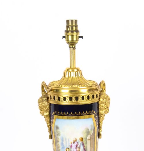 ANTIQUE BLEU ROYALE SEVRES PORCELAIN ORMOLU TABLE LAMP C1870 19TH C - ADDITIONAL PHOTO 4