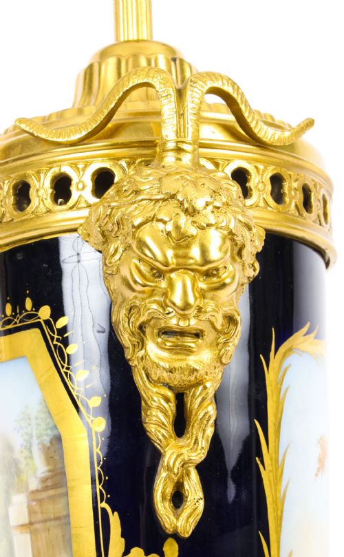 ANTIQUE BLEU ROYALE SEVRES PORCELAIN ORMOLU TABLE LAMP C1870 19TH C - ADDITIONAL PHOTO 7