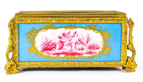 ANTIQUE FRENCH SEVRES PORCELAIN AND ORMOLU JEWELLERY CASKET C1870 19TH C - ADDITIONAL PHOTO 1