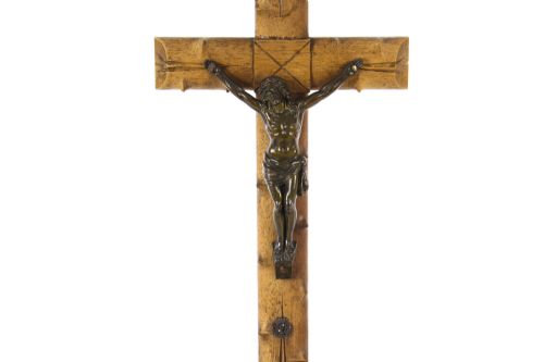 fig 2. Antique French Dark Patinated Altar Corpus Christi Hardwood Cross & Base C1900
