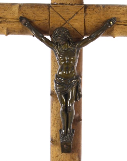 fig 3. Antique French Dark Patinated Altar Corpus Christi Hardwood Cross & Base C1900
