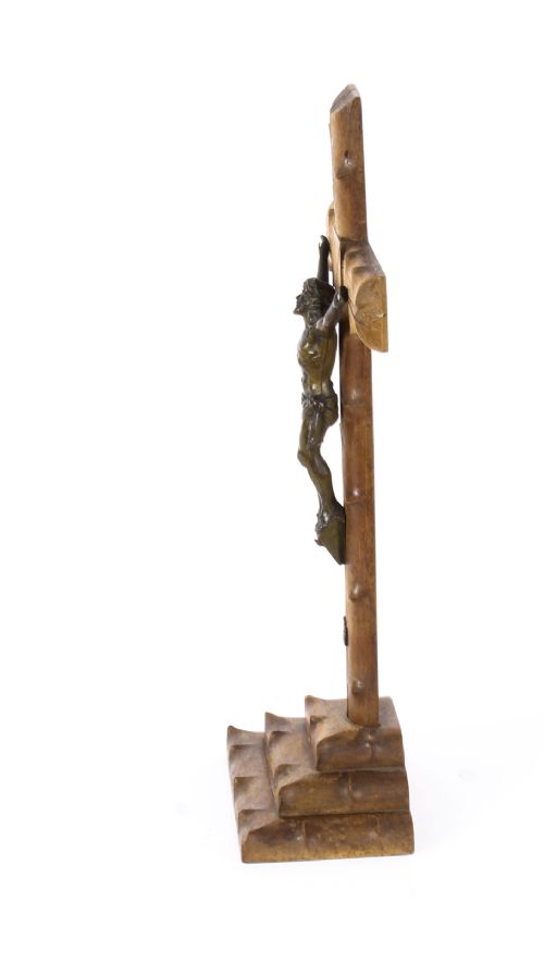 fig 4. Antique French Dark Patinated Altar Corpus Christi Hardwood Cross & Base C1900

