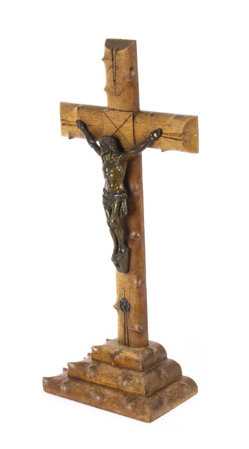 fig 5. Antique French Dark Patinated Altar Corpus Christi Hardwood Cross & Base C1900
