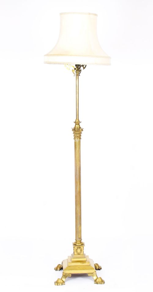 Antique Victorian Brass Corinthian Column Adjustable Standard Lamp 19th C
