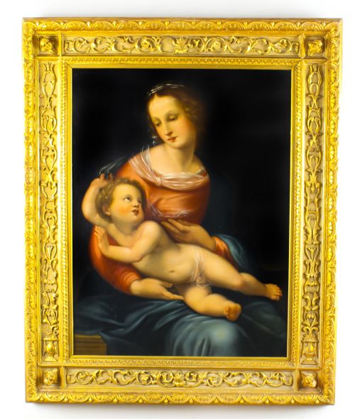 Antique Oil Painting 'The Mother and Child' by Egisto Manzuoli 19th Century
