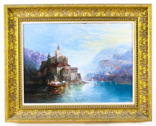 Antique Oil on Canvas Landscape Painting Follower of Alfred Pollentine 19th Cent

