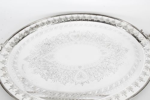 fig 2. Antique Victorian Neo Classical Oval Silver Plated Tray William Hutton 19th C