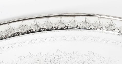 fig 3. Antique Victorian Neo Classical Oval Silver Plated Tray William Hutton 19th C
