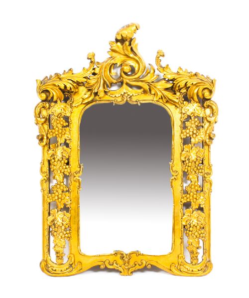 ANTIQUE ITALIAN GILTWOOD MIRROR CARVED WITH FRUITING VINES 19TH C 78X56CM - ADDITIONAL PHOTO 7