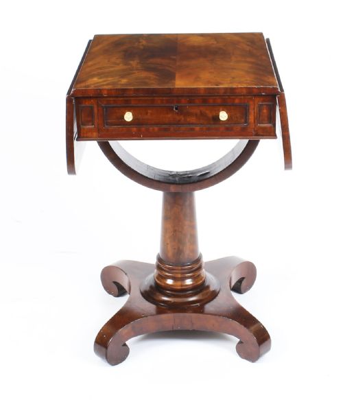 Antique William IV Flame Mahogany Drop Leaf Work Table C.1830 19th Century
