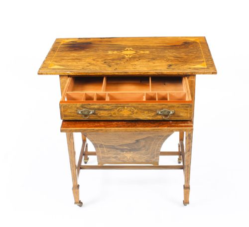 ANTIQUE EDWARDIAN INLAID WORKBOX SIDE OCCASIONAL TABLE C1890 19TH CENTURY - ADDITIONAL PHOTO 6