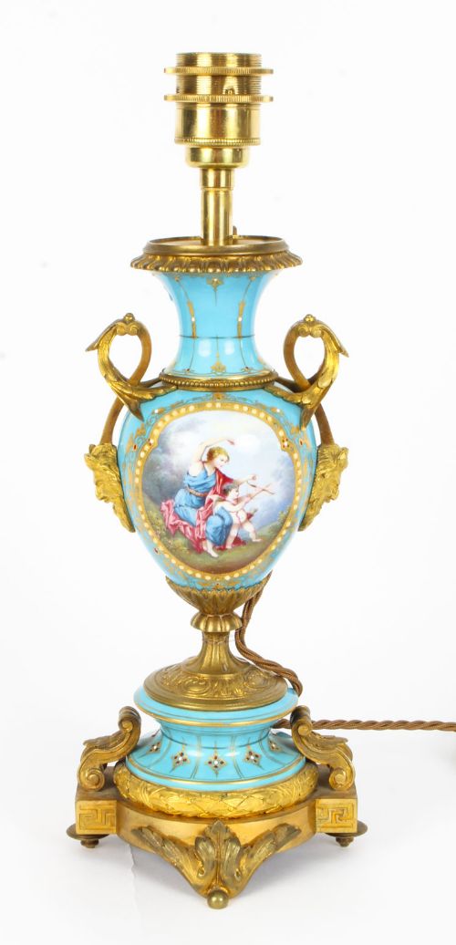Antique Bleu Celeste Sevres Porcelain Ormolu Table Lamp C.1870
