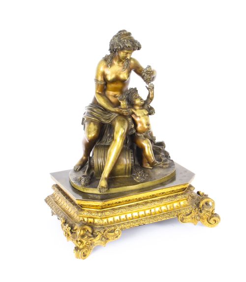 Antique Gilt and Brown Patinated Bronze Figure Group of Mother and Child 19th C
