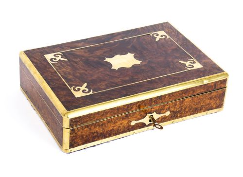 Antique Victorian Burr Walnut & Cut Brass Humidor 19th C
