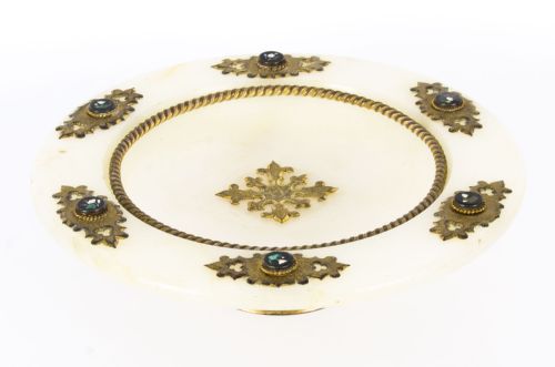 ANTIQUE ITALIAN PIETRA DURA MOUNTED BRASS AND ALABASTER COMPORT DISH 19TH C - ADDITIONAL PHOTO 4